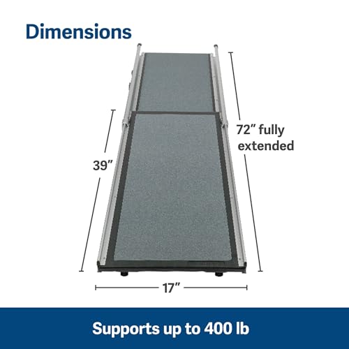 Telescoping Dog Ramp Extends from 39-71 Inches No Slip High Traction Surface Collapsible and Locking - OHMU
