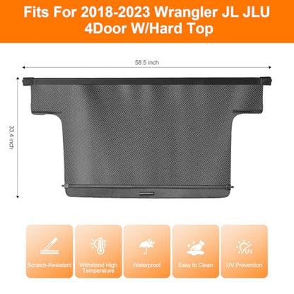 Cargo Cover for 2018-2023 Wrangler JL JLU 4 Door/Hard Top