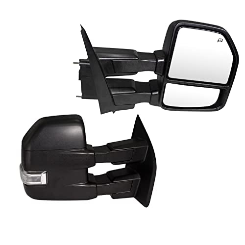 Pair Black Towing Mirrors Compatible with 2015-2020 Ford F150 Pickup Truck Trailer Side Mirrors Power Heated with LED Turn Signal, Auxiliary Puddle Lamp Temperature Sensor 22 to 8 Pin Adapter