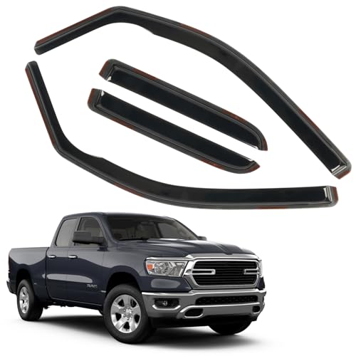 4PCS Window Rain Guards for 2019–2024 Dodge Ram 1500 Quad Cab, Smoked Vent Visors