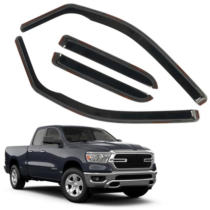 4PCS Window Rain Guards for 2019–2024 Dodge Ram 1500 Quad Cab, Smoked Vent Visors