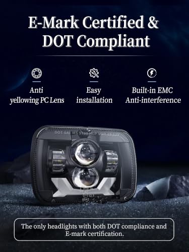 H6054 5x7 LED Headlights, Pair, Sealed Beam Replacement with DRL, Turn Signals & Hi/Lo Beam for Jeep Cherokee XJ, Wrangler YJ, Ford, Chevy, GMC, Toyota, Nissan & Dodge