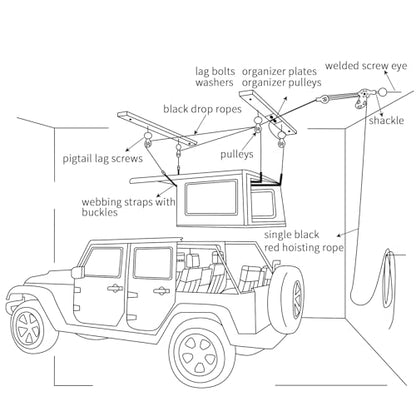 Jeep Wrangler, Bronco Hardtop Hoist with Anti-Drop System