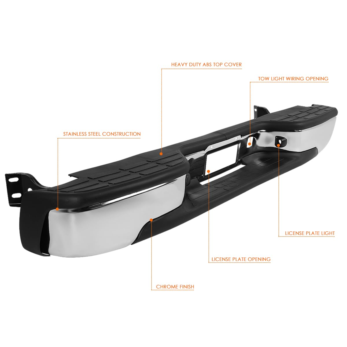 Rear Step Bumper with Plate Lights for 1999-2006 Chevy/GMC 1500/2500 - Replaces GM1103124/GM1103122/12496085