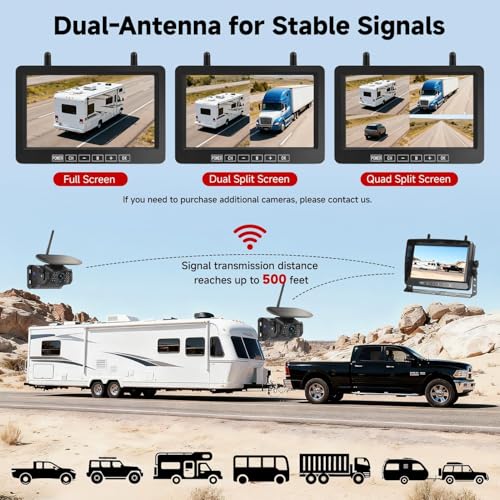 Dual Magnetic Wireless Backup Camera, 7” 1080P HD 4CH DVR Monitor