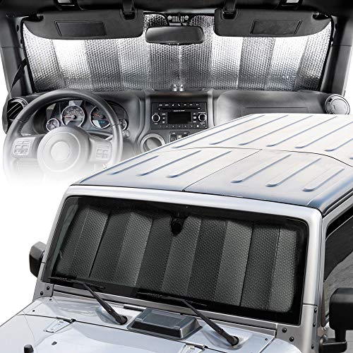 Sun Shade Fits 1987-2021 Jeep Wrangler JK, JL, CJ, YJ, TJ & 2020-2021 Jeep Gladiator, Custom Fit Windshield Foldable Accordion UV Protection 53 x 16.5 inches