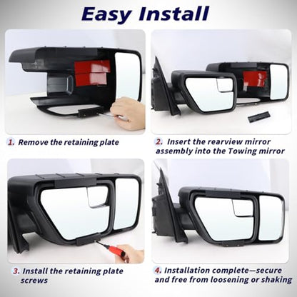 Towing Mirror for 2021-2025 Ford F-150, Wide-Angle, Easy Installation