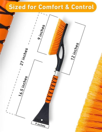 27" Aluminum Ice Scraper & Snow Brush with Ergonomic Grip (Orange)