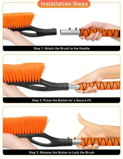 27" Aluminum Ice Scraper & Snow Brush with Ergonomic Grip (Orange)