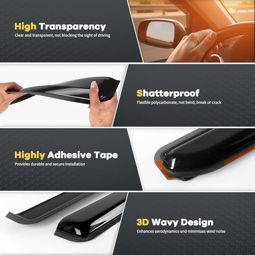 4PCS Window Rain Guards for 2019–2024 Dodge Ram 1500 Quad Cab, Smoked Vent Visors