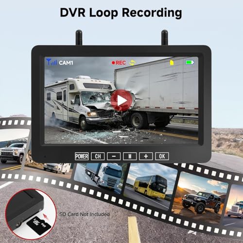 Dual Magnetic Wireless Backup Camera, 7” 1080P HD 4CH DVR Monitor