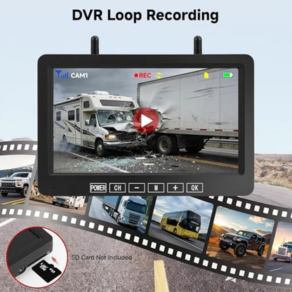Dual Magnetic Wireless Backup Camera, 7” 1080P HD 4CH DVR Monitor