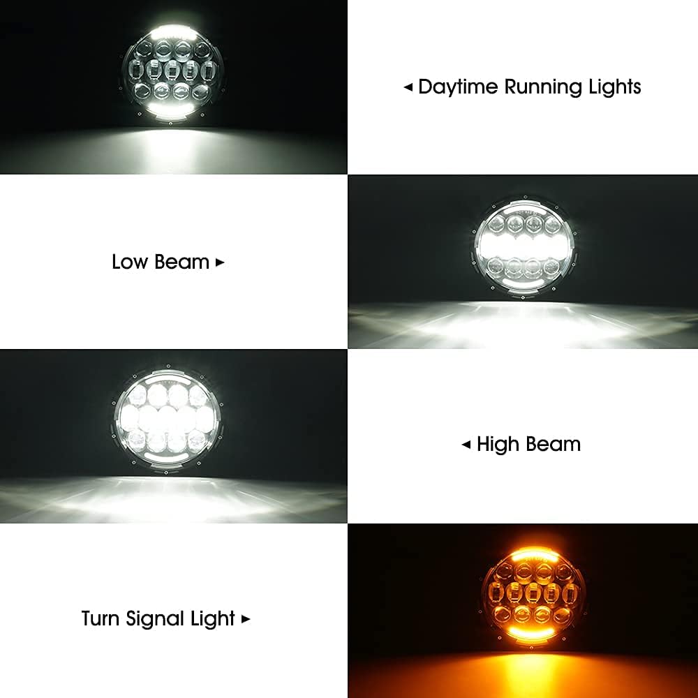 105W 7" LED Headlights - DOT Approved with Hi/Lo/DRL/Signals, Includes Adapters