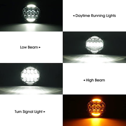 105W 7" LED Headlights - DOT Approved with Hi/Lo/DRL/Signals, Includes Adapters