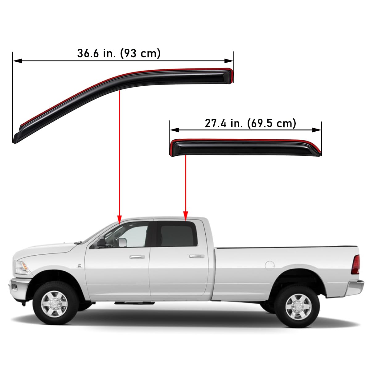 In-Channel Rain Guards (4-PCS) for 2009-2018 Ram 1500 & 2010-2025 Ram 2500/3500 Crew/Mega Cab (Smoke)