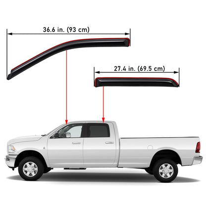 In-Channel Rain Guards (4-PCS) for 2009-2018 Ram 1500 & 2010-2025 Ram 2500/3500 Crew/Mega Cab (Smoke)