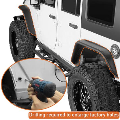 JK Flat Steel Fender Flares for Jeep Wrangler 2007-2018