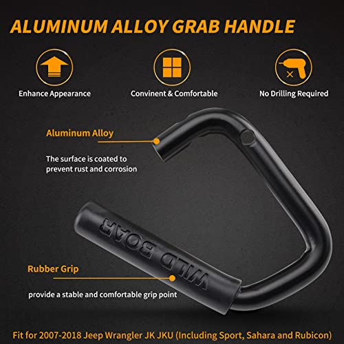 Front & Rear Grab Handle Kit Aluminum Alloy Grab Bar for 2007-2018 Jeep Wrangler JK JKU Rubicon Sport Sahara (Black)