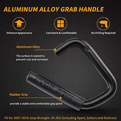 Front & Rear Grab Handle Kit Aluminum Alloy Grab Bar for 2007-2018 Jeep Wrangler JK JKU Rubicon Sport Sahara (Black)