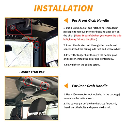 Front & Rear Grab Handle Kit Aluminum Alloy Grab Bar for 2007-2018 Jeep Wrangler JK JKU Rubicon Sport Sahara (Black)