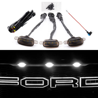 3-PCS LED Grille Lights Kit with Harness for 2004-2019 Ford F-150 & 2013-2018 Ram 1500 (White)