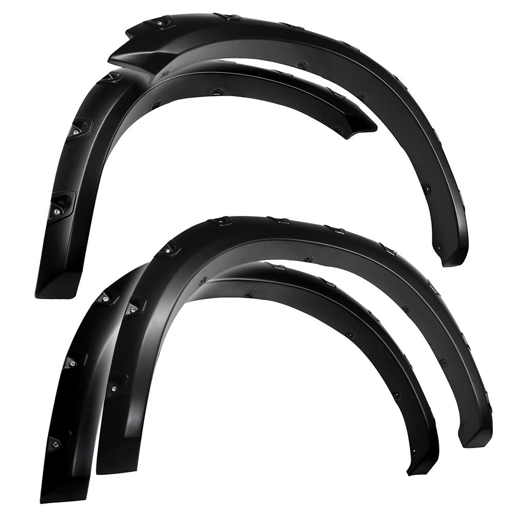 Fender Flares for 2009-2018 Dodge Ram 1500 and 2019-2024 Ram 1500 Classic, Textured Black Bolt-Riveted Style, 4-Piece
