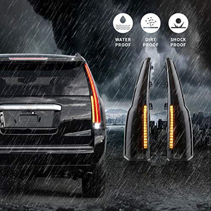 Full LED Tail Lights for GMC Yukon 2015–2020, Plug & Play, Amber Turn Signal, Driver & Passenger Sides, Smoked