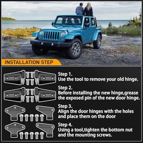 Jeep Wrangler JK Door Hinge Kit, 16PCS with Bolts
