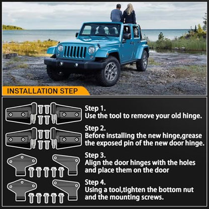 Jeep Wrangler JK Door Hinge Kit, 16PCS with Bolts