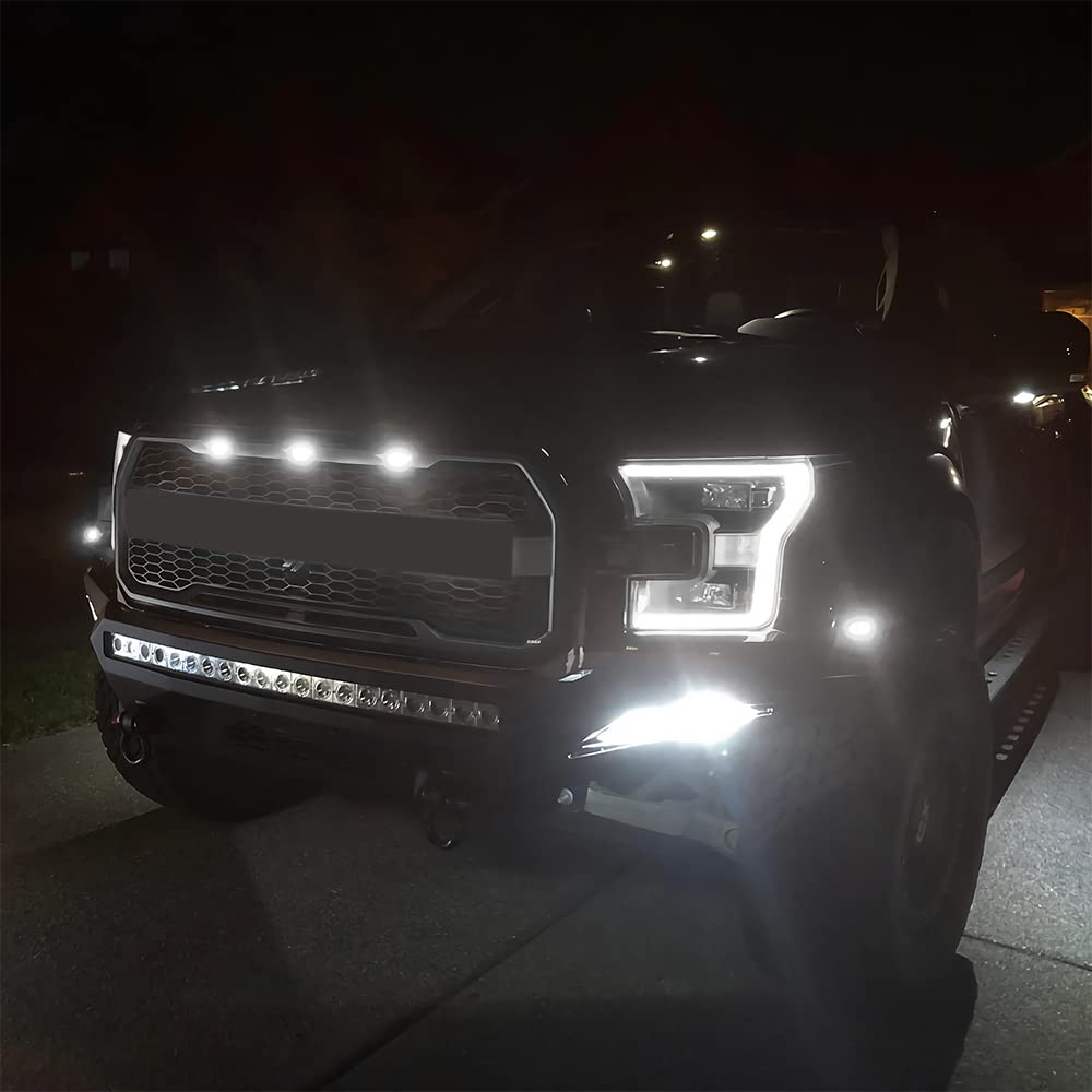 3-PCS LED Grille Lights Kit with Harness for 2004-2019 Ford F-150 & 2013-2018 Ram 1500 (White)