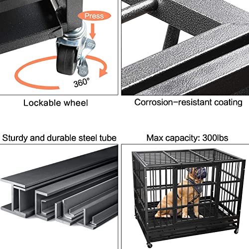 Escape Proof Dog Cage Kennel with Lockable Wheels with Removable Tray