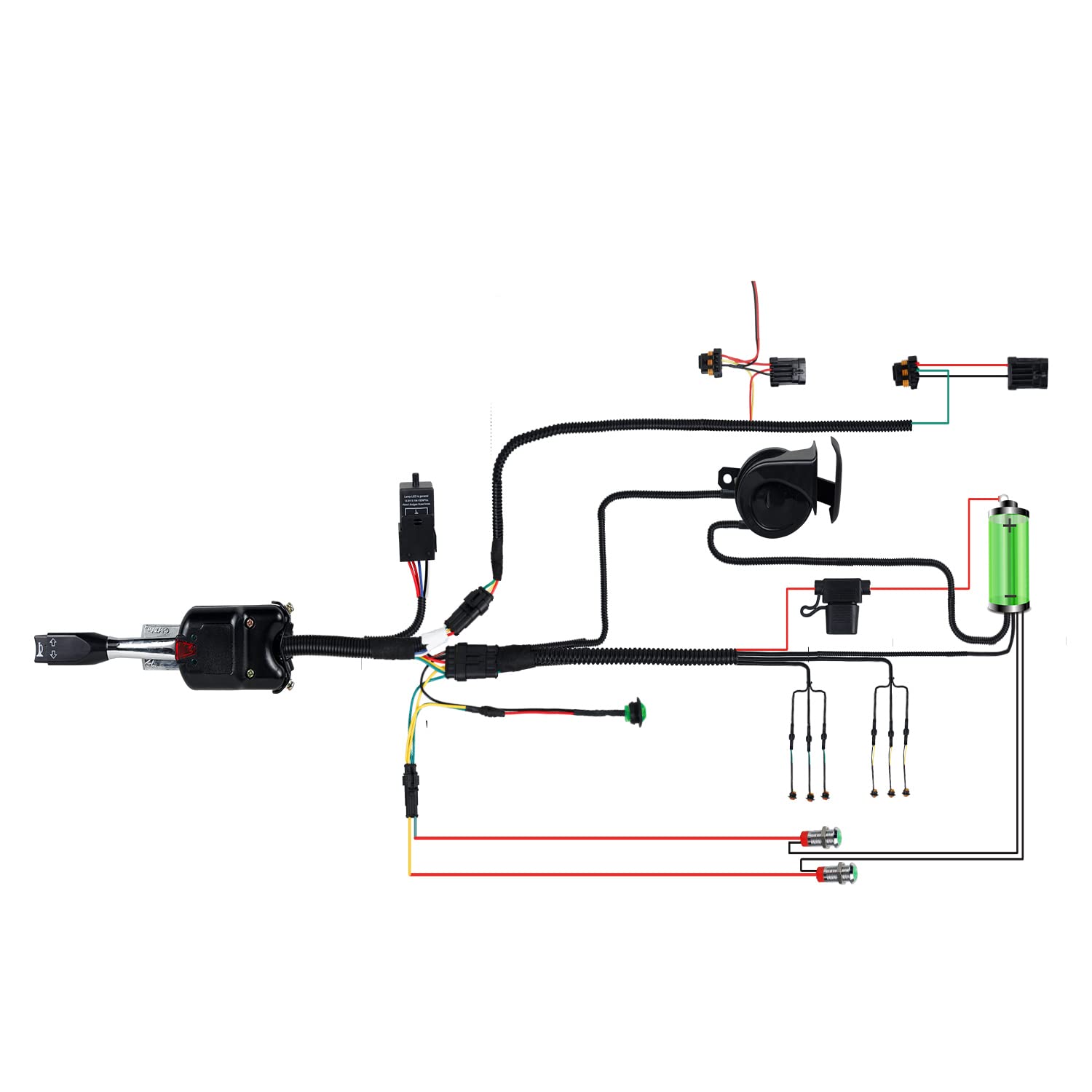 Universal UTV ATV Plug and Play Street Legal Turn Signal Kit with Harness, Column Switch, Horn, LED Blinkers - OHMU