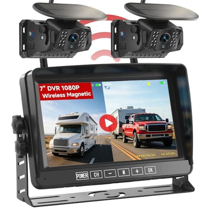 Dual Magnetic Wireless Backup Camera, 7” 1080P HD 4CH DVR Monitor