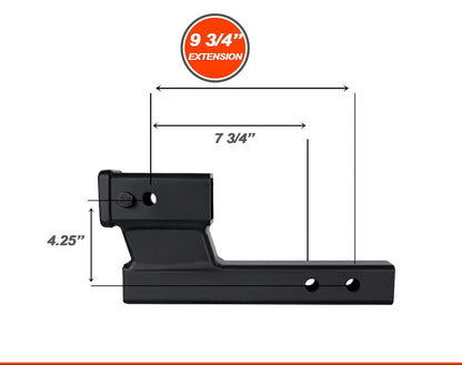 2" Hitch Extender with 4" Drop/Rise - 7.75" & 9.75" Extension, 7,500 lb Capacity, Matte Black - 84128