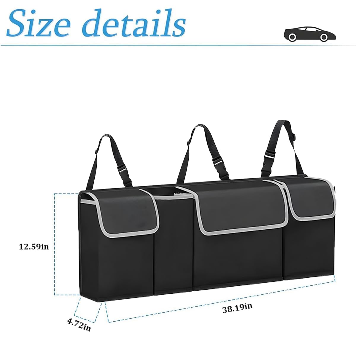 Collapsible Trunk Organizer with 4 Pockets - Hanging Design for SUV/Truck/MPV