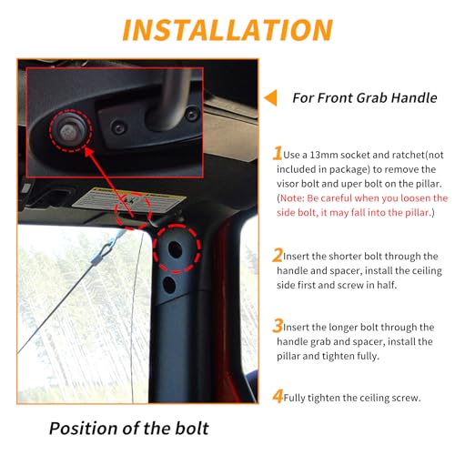 Front Grab Handle Kit  Grab Bar for 2007-2018 Jeep Wrangler JK JKU Rubicon Sport Sahara (Black)