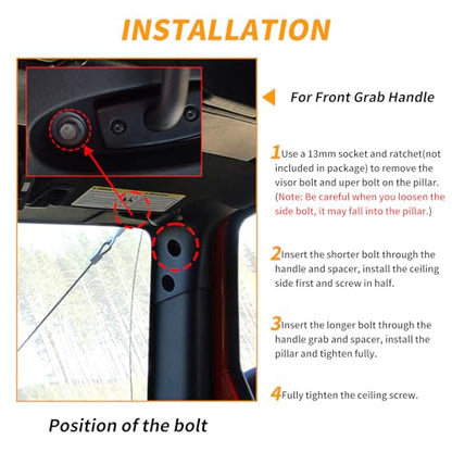 Front Grab Handle Kit  Grab Bar for 2007-2018 Jeep Wrangler JK JKU Rubicon Sport Sahara (Black)