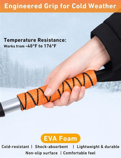 27" Aluminum Ice Scraper & Snow Brush with Ergonomic Grip (Orange)