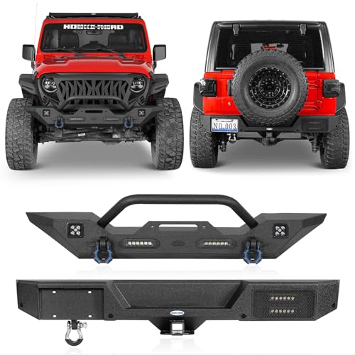 Jeep JL JLU Bumper Set with Winch, Hitch, LED Lights, D-rings