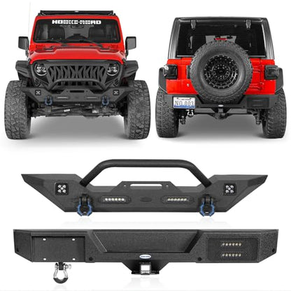 Jeep JL JLU Bumper Set with Winch, Hitch, LED Lights, D-rings