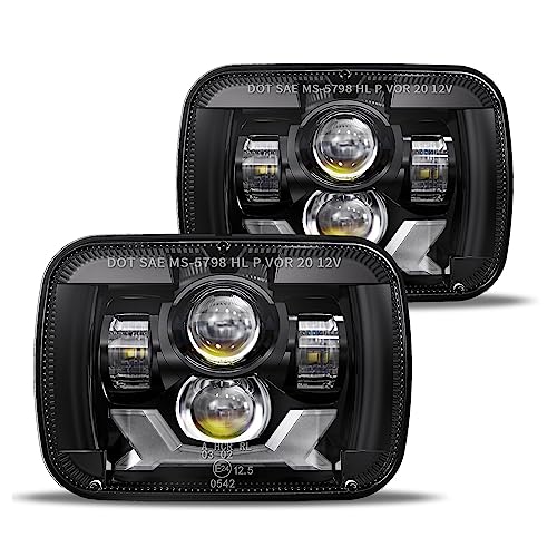 H6054 5x7 LED Headlights, Pair, Sealed Beam Replacement with DRL, Turn Signals & Hi/Lo Beam for Jeep Cherokee XJ, Wrangler YJ, Ford, Chevy, GMC, Toyota, Nissan & Dodge