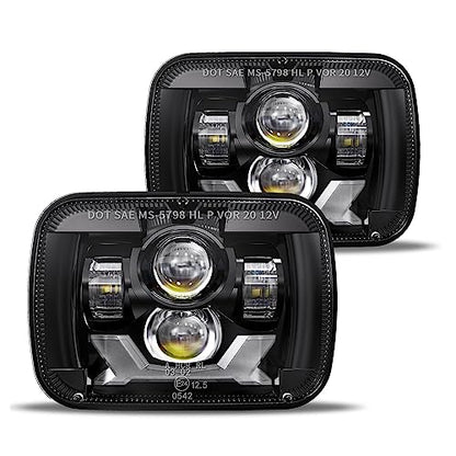 H6054 5x7 LED Headlights, Pair, Sealed Beam Replacement with DRL, Turn Signals & Hi/Lo Beam for Jeep Cherokee XJ, Wrangler YJ, Ford, Chevy, GMC, Toyota, Nissan & Dodge
