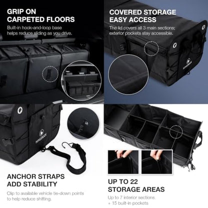 1680D 114L Extra-Large Collapsible Car Trunk Organizer with Lid