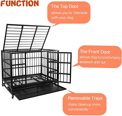Escape Proof Dog Cage Kennel with Lockable Wheels with Removable Tray