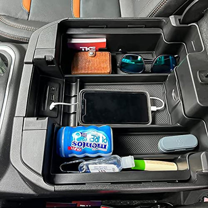 Center Console Organizer Tray for 2019-2022 Chevy Silverado 1500 & GMC Sierra 1500, 2020-2023 Silverado/Sierra 2500HD/3500HD, Black ABS