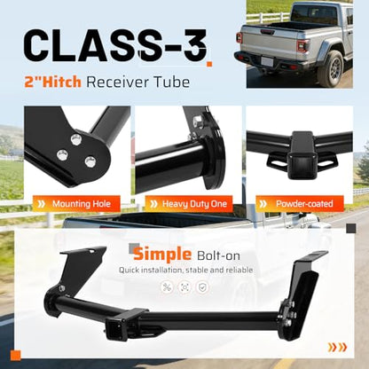 Class 3 Trailer Tow Hitch Receiver 2" for 20–25 Jeep Gladiator