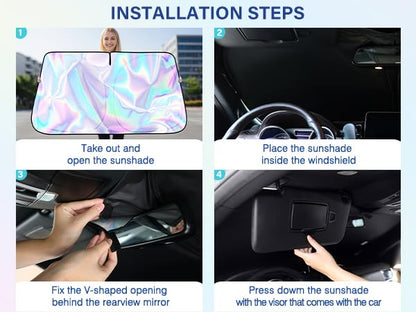 Iridescent Foldable Car Windshield Sun Shade, UV Reflective Visor