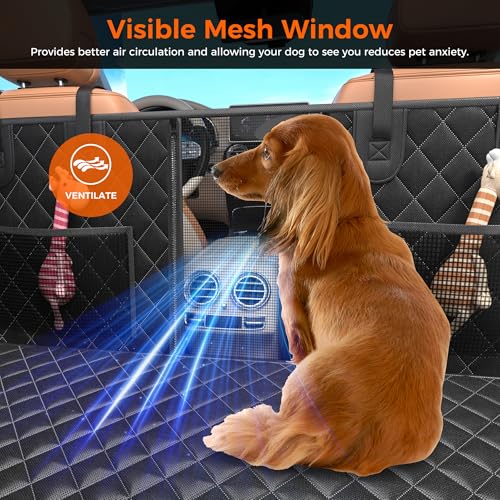 Dog Car Seat Cover for Back Seat with Mesh Window and Storage Pocket for Car SUV - OHMU