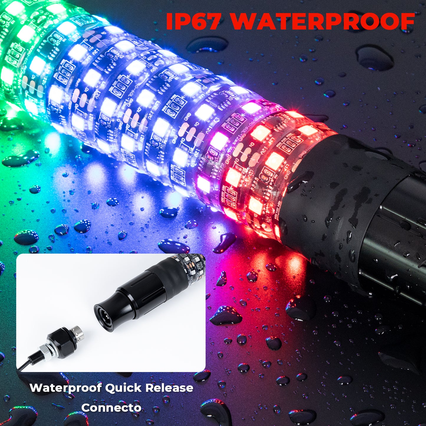 2FT/3FT Pair of RGB Chasing Fat Whips Lights with Bluetooth and Remote