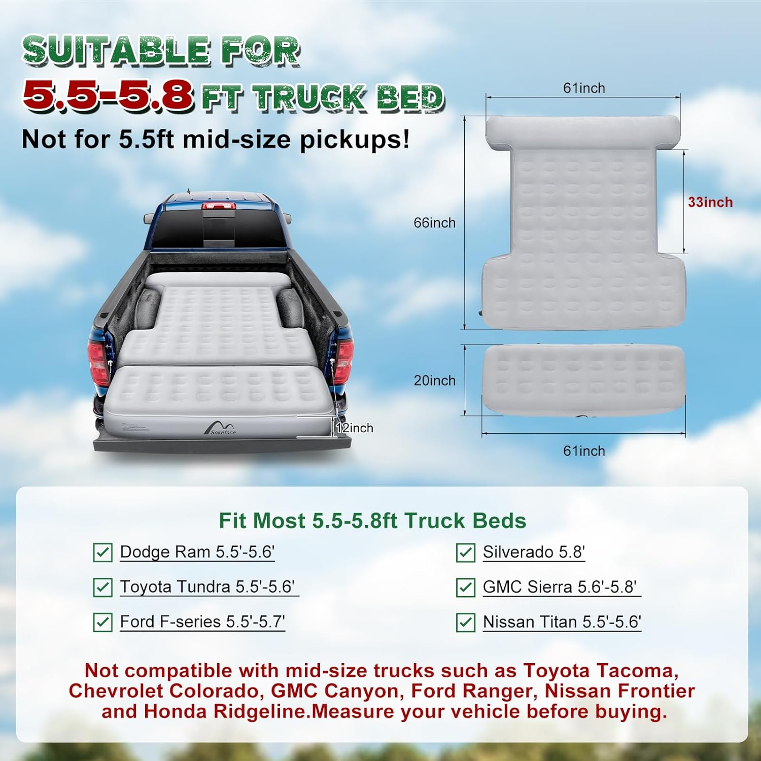 Truck Bed Mattress for 5.5-5.8ft Short Truck with extension - OHMU